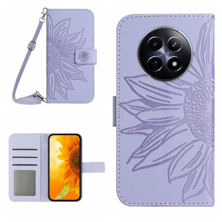 Skin Feel Sun Flower Embossed Flip Leather Phone Case with Lanyard, For Realme 12 5G Global, For Realme 12+ Global, For Realme 12 Pro/12 Pro+ Global, For Realme C67 4G
