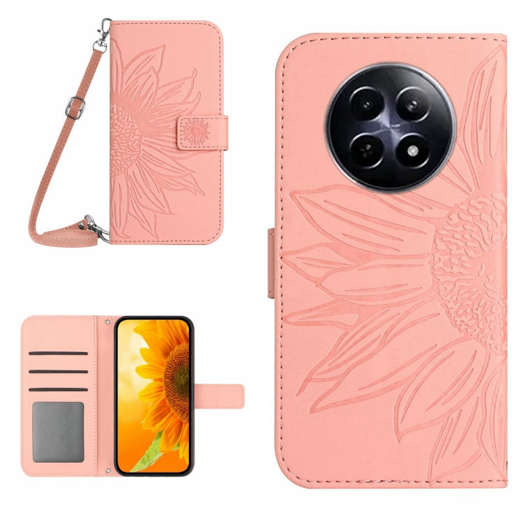 Skin Feel Sun Flower Embossed Flip Leather Phone Case with Lanyard, For Realme 12 5G Global, For Realme 12+ Global, For Realme 12 Pro/12 Pro+ Global, For Realme C67 4G