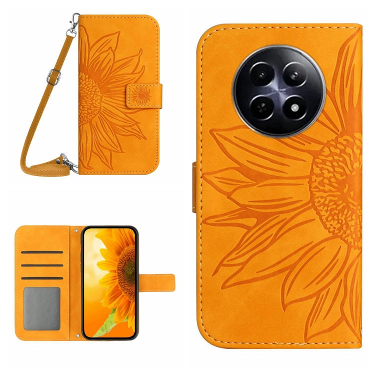 Skin Feel Sun Flower Embossed Flip Leather Phone Case with Lanyard, For Realme 12 5G Global, For Realme 12+ Global, For Realme 12 Pro/12 Pro+ Global, For Realme C67 4G