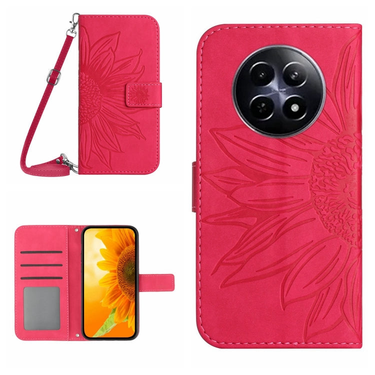 Skin Feel Sun Flower Embossed Flip Leather Phone Case with Lanyard, For Realme 12 5G Global, For Realme 12+ Global, For Realme 12 Pro/12 Pro+ Global, For Realme C67 4G