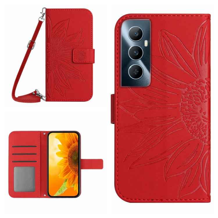 Skin Feel Sun Flower Embossed Flip Leather Phone Case with Lanyard, For Realme C65 4G