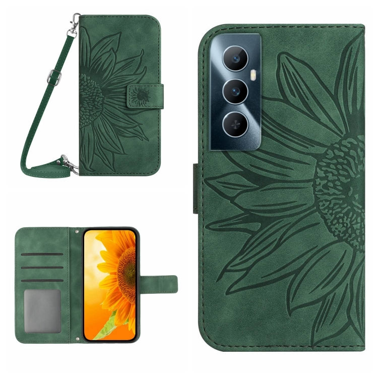 Skin Feel Sun Flower Embossed Flip Leather Phone Case with Lanyard, For Realme C65 4G