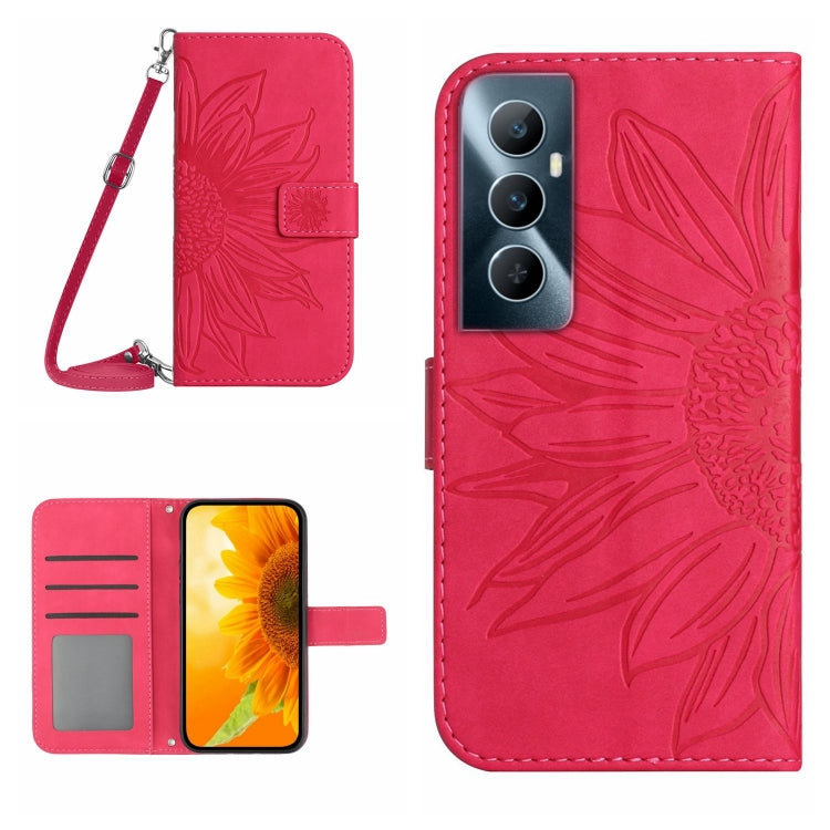Skin Feel Sun Flower Embossed Flip Leather Phone Case with Lanyard, For Realme C65 4G