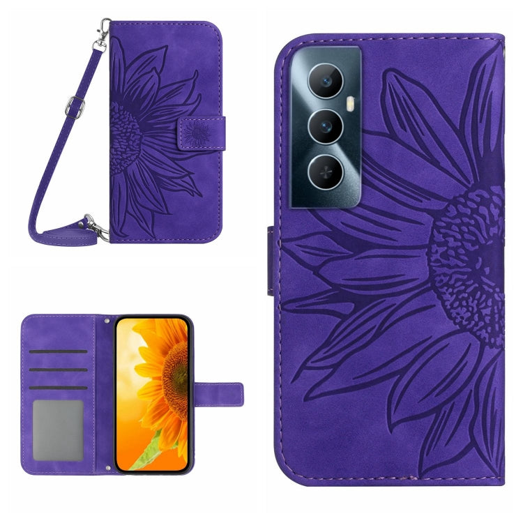 Skin Feel Sun Flower Embossed Flip Leather Phone Case with Lanyard, For Realme C65 4G
