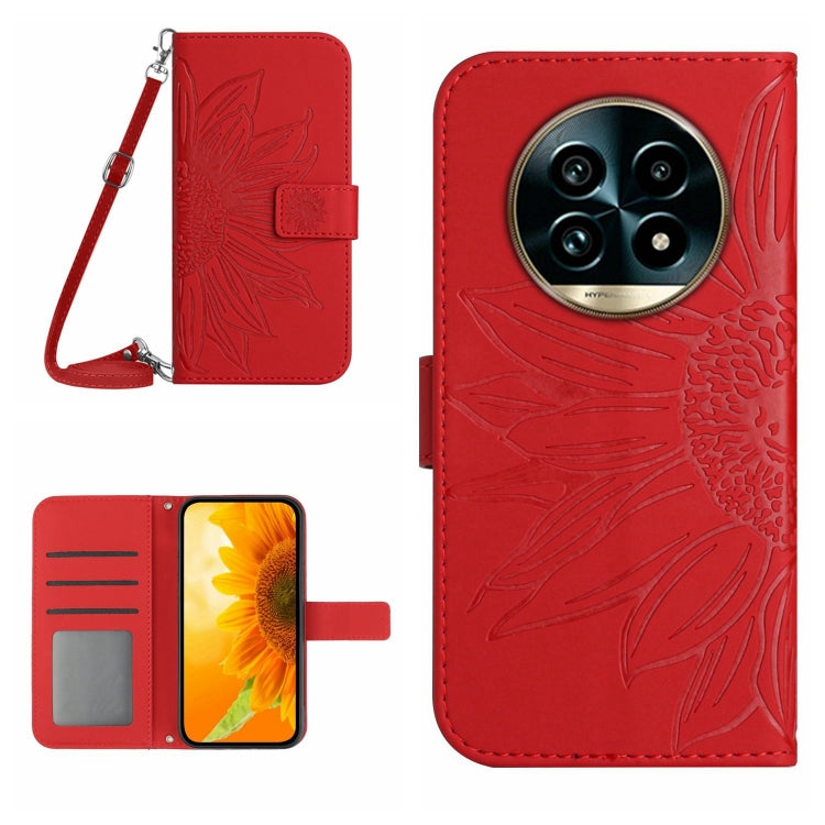 Skin Feel Sun Flower Embossed Flip Leather Phone Case with Lanyard, For Realme 14 Pro+ 5G, For Realme C75 4G, For Realme 13+ 5G Global, For Realme 13 Pro 5G / 13 Pro+ 5G