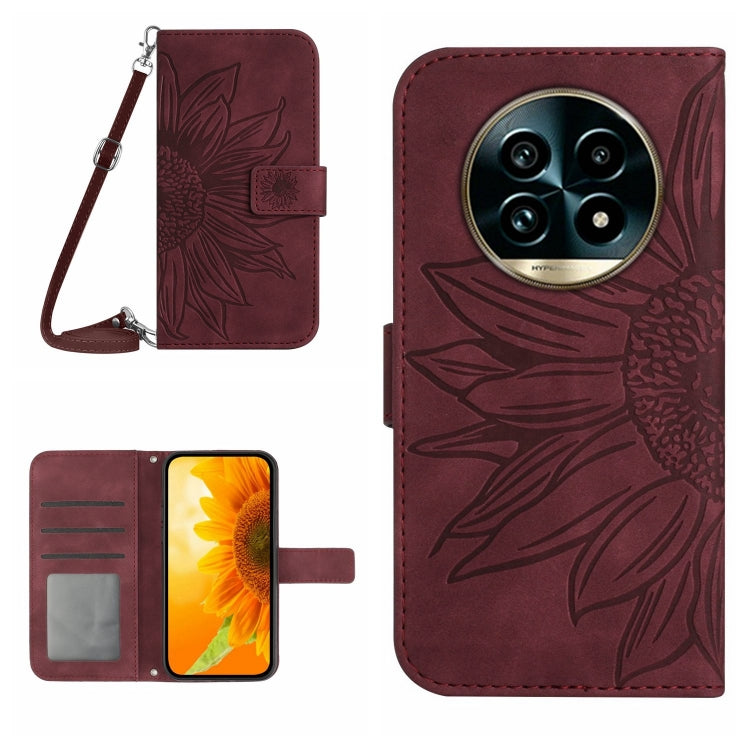 Skin Feel Sun Flower Embossed Flip Leather Phone Case with Lanyard, For Realme 14 Pro+ 5G, For Realme C75 4G, For Realme 13+ 5G Global, For Realme 13 Pro 5G / 13 Pro+ 5G