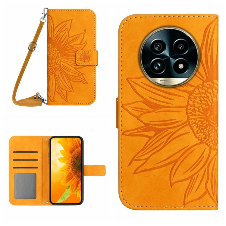 Skin Feel Sun Flower Embossed Flip Leather Phone Case with Lanyard, For Realme 14 Pro+ 5G, For Realme C75 4G, For Realme 13+ 5G Global, For Realme 13 Pro 5G / 13 Pro+ 5G
