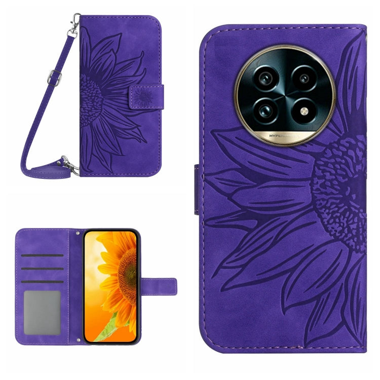 Skin Feel Sun Flower Embossed Flip Leather Phone Case with Lanyard, For Realme 14 Pro+ 5G, For Realme C75 4G, For Realme 13+ 5G Global, For Realme 13 Pro 5G / 13 Pro+ 5G