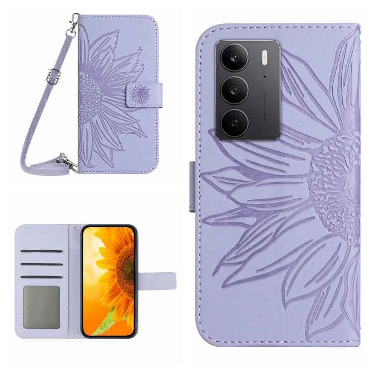 Skin Feel Sun Flower Embossed Flip Leather Phone Case with Lanyard, For Realme 14 Pro+ 5G, For Realme C75 4G, For Realme 13+ 5G Global, For Realme 13 Pro 5G / 13 Pro+ 5G
