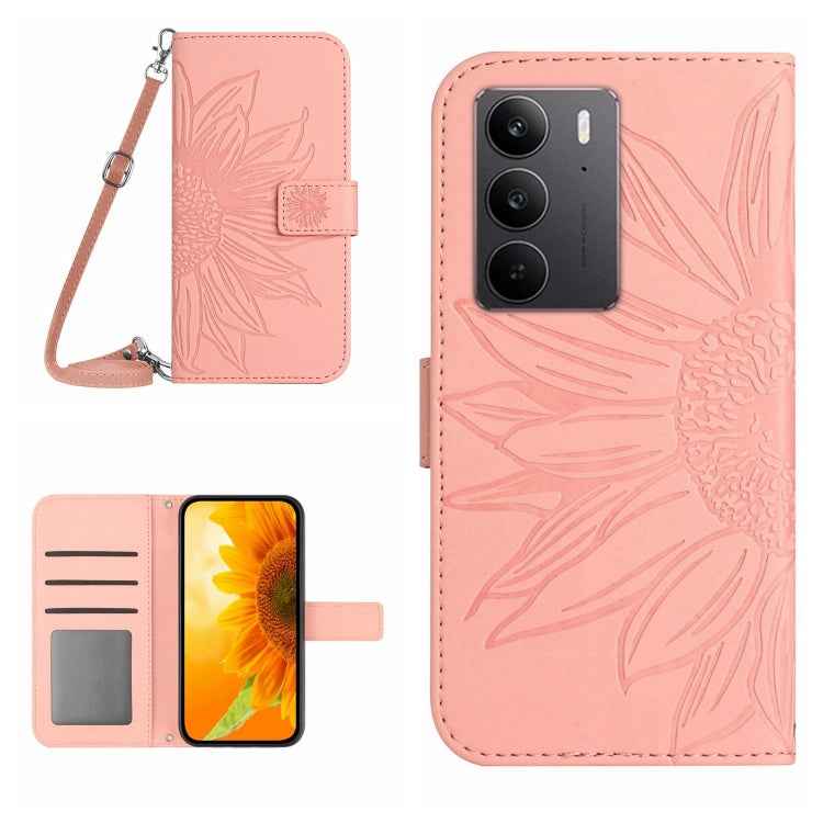 Skin Feel Sun Flower Embossed Flip Leather Phone Case with Lanyard, For Realme 14 Pro+ 5G, For Realme C75 4G, For Realme 13+ 5G Global, For Realme 13 Pro 5G / 13 Pro+ 5G