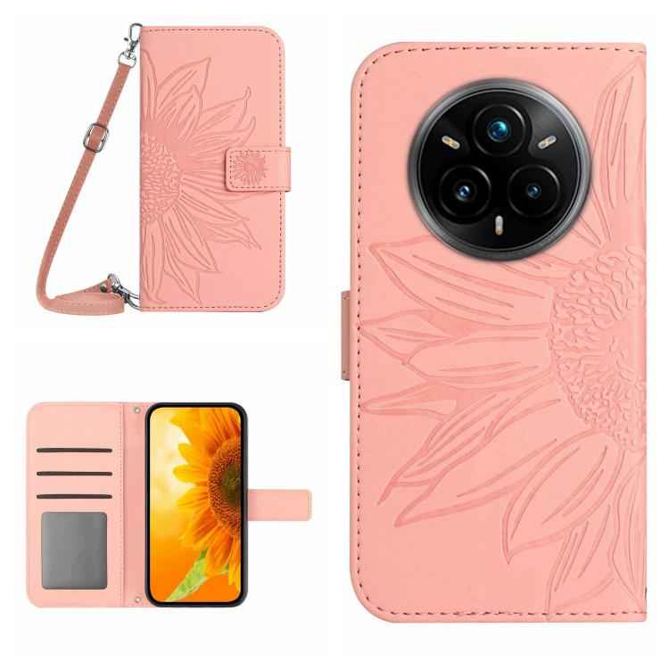 Skin Feel Sun Flower Embossed Flip Leather Phone Case with Lanyard, For Realme 14 Pro+ 5G, For Realme C75 4G, For Realme 13+ 5G Global, For Realme 13 Pro 5G / 13 Pro+ 5G