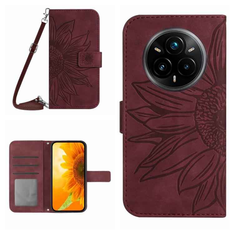 Skin Feel Sun Flower Embossed Flip Leather Phone Case with Lanyard, For Realme 14 Pro+ 5G, For Realme C75 4G, For Realme 13+ 5G Global, For Realme 13 Pro 5G / 13 Pro+ 5G