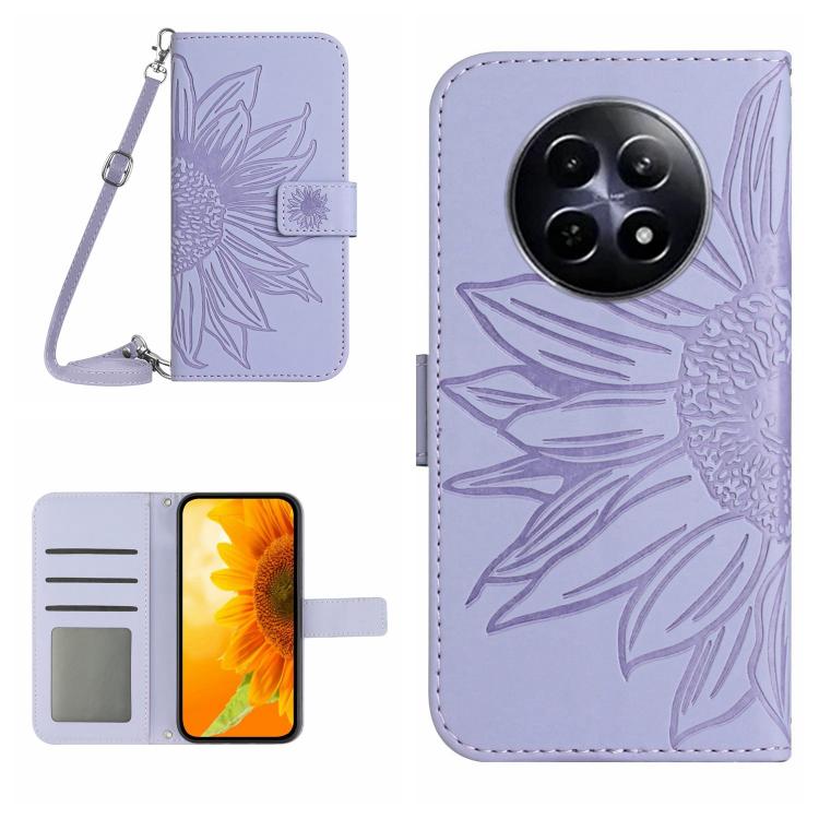 Skin Feel Sun Flower Embossed Flip Leather Phone Case with Lanyard, For Realme 14 Pro+ 5G, For Realme C75 4G, For Realme 13+ 5G Global, For Realme 13 Pro 5G / 13 Pro+ 5G