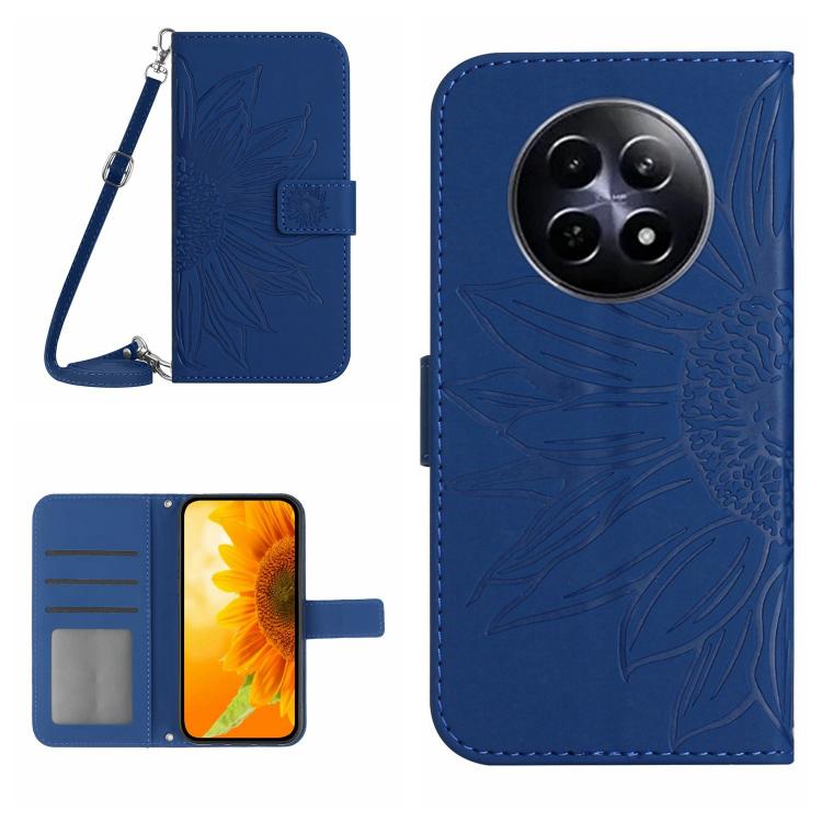 Skin Feel Sun Flower Embossed Flip Leather Phone Case with Lanyard, For Realme 14 Pro+ 5G, For Realme C75 4G, For Realme 13+ 5G Global, For Realme 13 Pro 5G / 13 Pro+ 5G