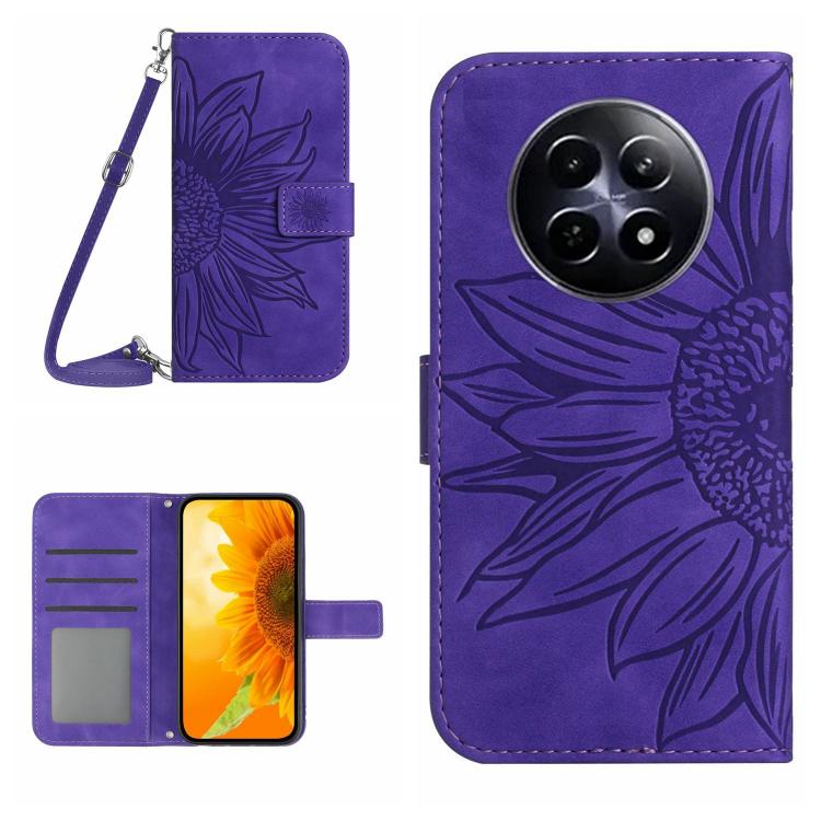 Skin Feel Sun Flower Embossed Flip Leather Phone Case with Lanyard, For Realme 14 Pro+ 5G, For Realme C75 4G, For Realme 13+ 5G Global, For Realme 13 Pro 5G / 13 Pro+ 5G