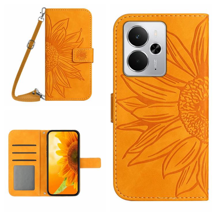 Skin Feel Sun Flower Embossed Flip Leather Phone Case with Lanyard, For Realme C71 4G, For Realme C75 5G, For Realme 14 5G Global / P3 5G Global, For Realme P3 Pro 5G Global