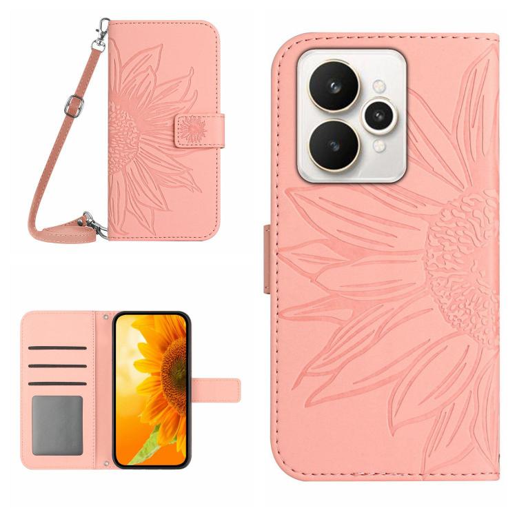 Skin Feel Sun Flower Embossed Flip Leather Phone Case with Lanyard, For Realme C85 5G, For Realme C85 Pro 4G, For Realme 15T 5G, For Realme 15 5G Global / 15 Pro 5G Global