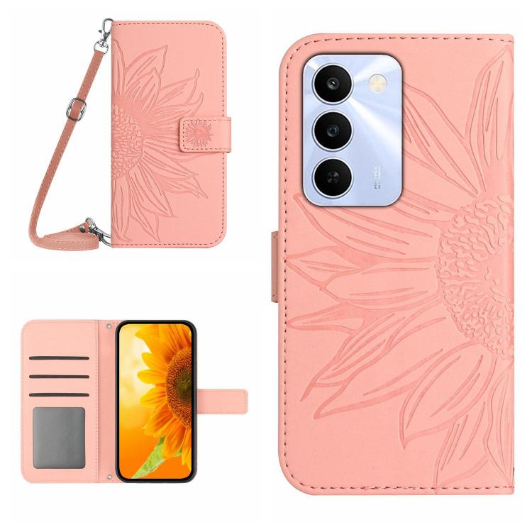 Skin Feel Sun Flower Embossed Flip Leather Phone Case with Lanyard, For Realme C100 4G, For Realme C83 5G, For Realme 16 Pro+ 5G, For Realme C85 5G