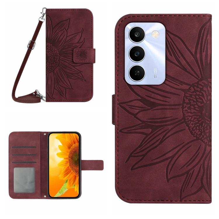 Skin Feel Sun Flower Embossed Flip Leather Phone Case with Lanyard, For Realme C100 4G, For Realme C83 5G, For Realme 16 Pro+ 5G, For Realme C85 5G