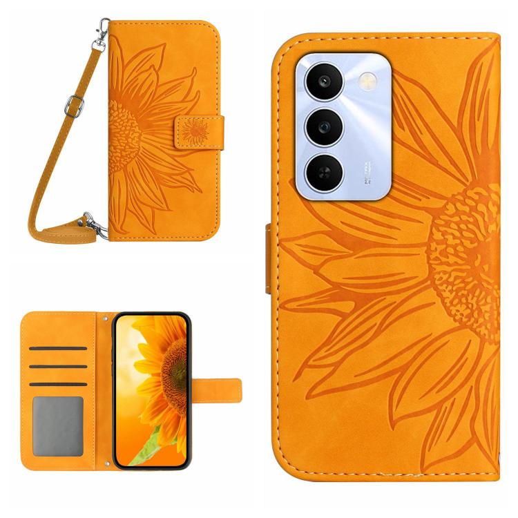 Skin Feel Sun Flower Embossed Flip Leather Phone Case with Lanyard, For Realme C100 4G, For Realme C83 5G, For Realme 16 Pro+ 5G, For Realme C85 5G