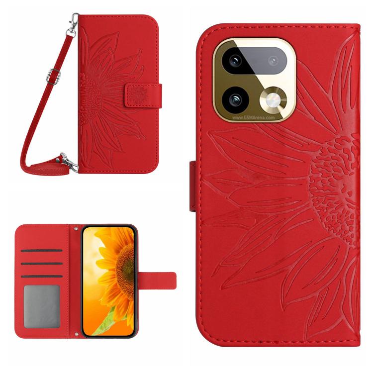 Skin Feel Sun Flower Embossed Flip Leather Phone Case with Lanyard, For Realme C100 4G, For Realme C83 5G, For Realme 16 Pro+ 5G, For Realme C85 5G