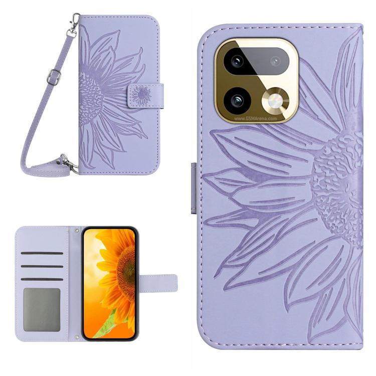 Skin Feel Sun Flower Embossed Flip Leather Phone Case with Lanyard, For Realme C100 4G, For Realme C83 5G, For Realme 16 Pro+ 5G, For Realme C85 5G