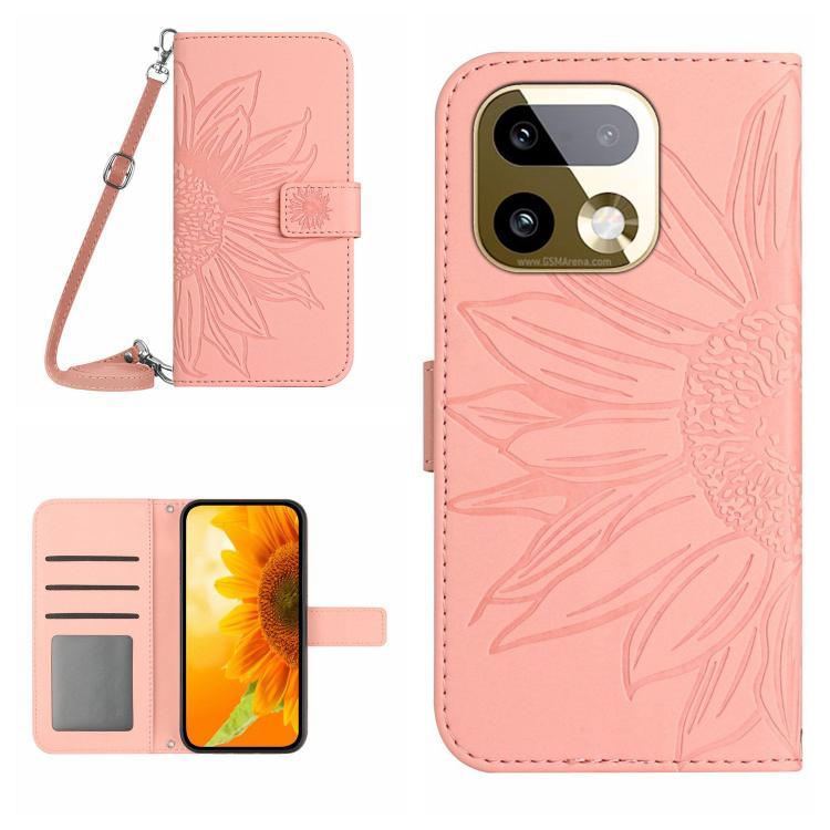 Skin Feel Sun Flower Embossed Flip Leather Phone Case with Lanyard, For Realme C100 4G, For Realme C83 5G, For Realme 16 Pro+ 5G, For Realme C85 5G