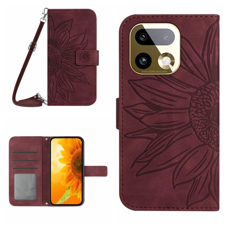 Skin Feel Sun Flower Embossed Flip Leather Phone Case with Lanyard, For Realme C100 4G, For Realme C83 5G, For Realme 16 Pro+ 5G, For Realme C85 5G