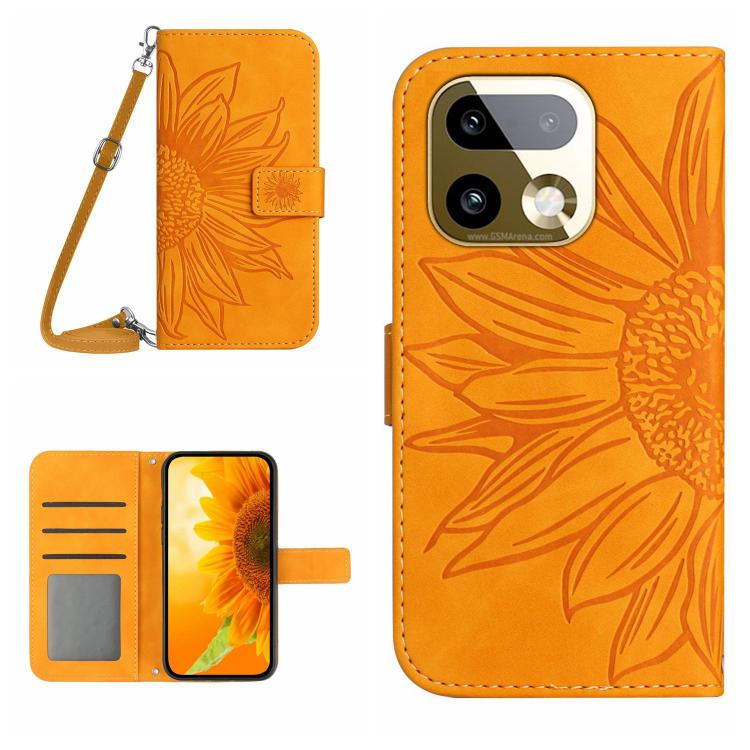 Skin Feel Sun Flower Embossed Flip Leather Phone Case with Lanyard, For Realme C100 4G, For Realme C83 5G, For Realme 16 Pro+ 5G, For Realme C85 5G