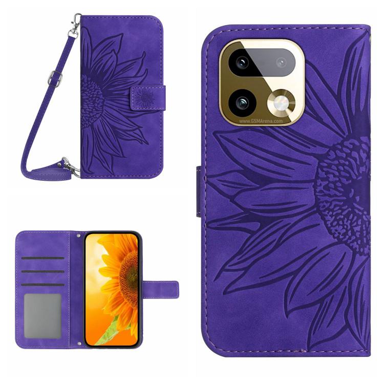 Skin Feel Sun Flower Embossed Flip Leather Phone Case with Lanyard, For Realme C100 4G, For Realme C83 5G, For Realme 16 Pro+ 5G, For Realme C85 5G