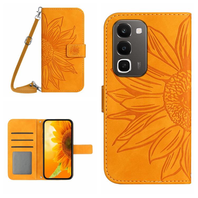 Skin Feel Sun Flower Embossed Flip Leather Phone Case with Lanyard, For Realme C100 4G, For Realme C83 5G, For Realme 16 Pro+ 5G, For Realme C85 5G