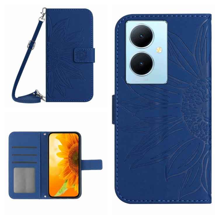 Skin Feel Sun Flower Embossed Flip Leather Phone Case with Lanyard, For vivo Y200e / Y100 IDN / V30 Lite India 5G, For vivo Y78+