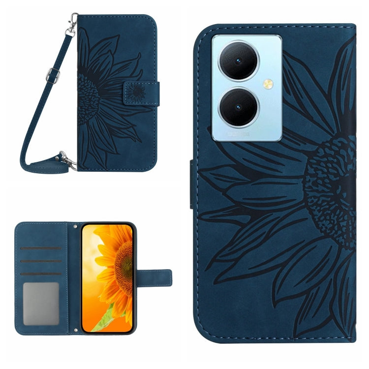 Skin Feel Sun Flower Embossed Flip Leather Phone Case with Lanyard, For vivo Y200e / Y100 IDN / V30 Lite India 5G, For vivo Y78+