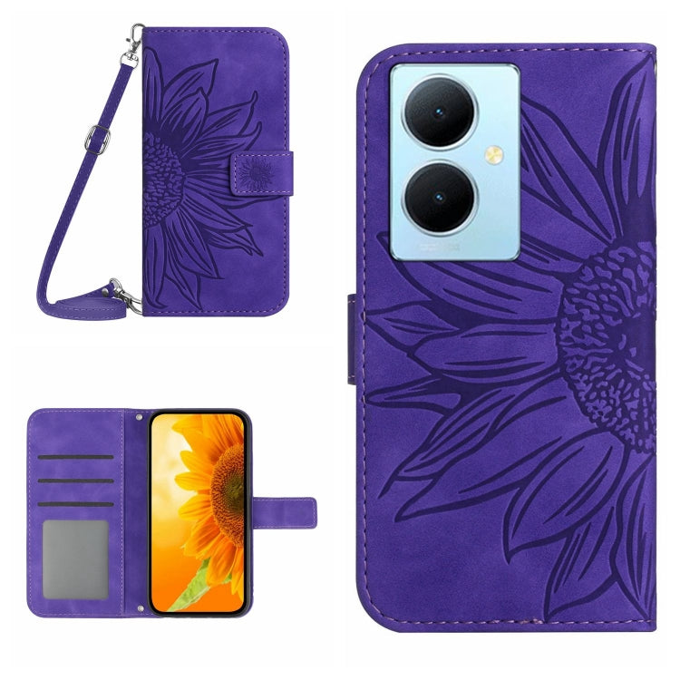 Skin Feel Sun Flower Embossed Flip Leather Phone Case with Lanyard, For vivo Y200e / Y100 IDN / V30 Lite India 5G, For vivo Y78+