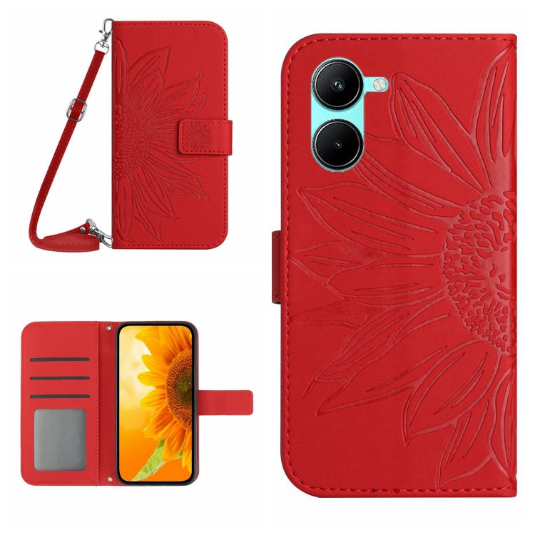 Skin Feel Sun Flower Embossed Flip Leather Phone Case with Lanyard, For vivo V50 5G Global, For vivo Y03 4G, For vivo Y200e / Y100 IDN / V30 Lite India 5G, For vivo Y78+