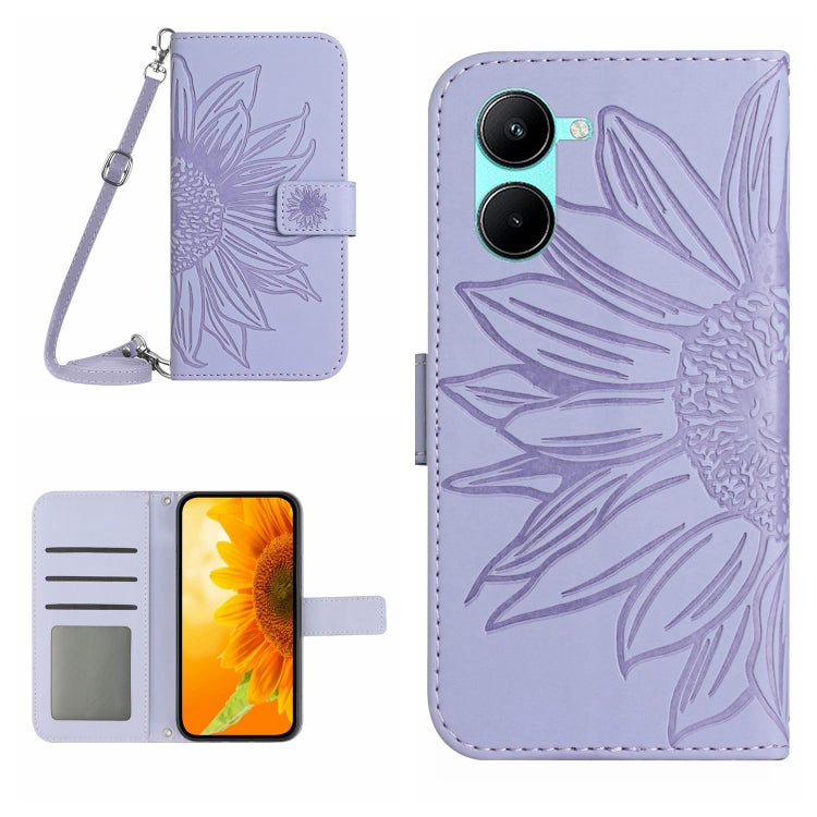 Skin Feel Sun Flower Embossed Flip Leather Phone Case with Lanyard, For vivo V50 5G Global, For vivo Y03 4G, For vivo Y200e / Y100 IDN / V30 Lite India 5G, For vivo Y78+