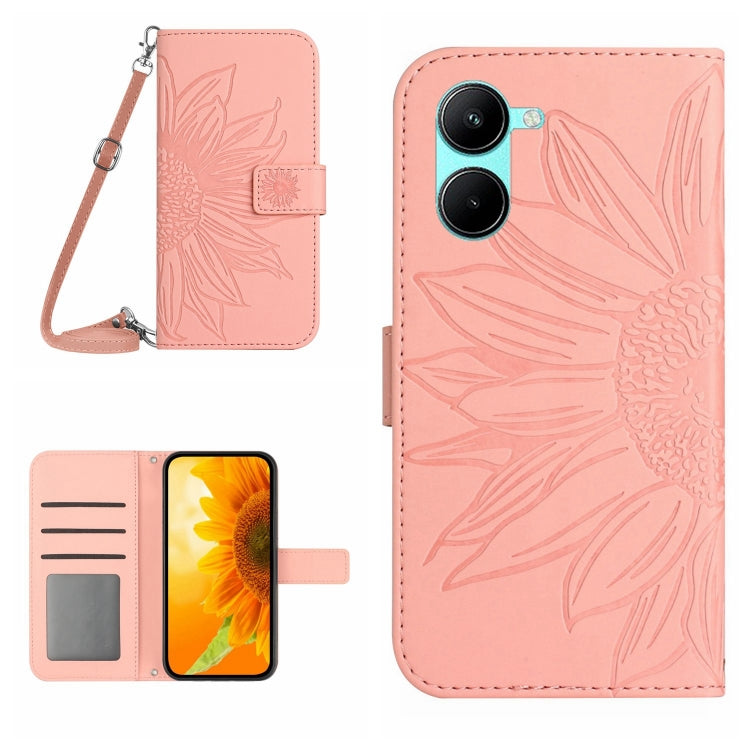 Skin Feel Sun Flower Embossed Flip Leather Phone Case with Lanyard, For vivo V50 5G Global, For vivo Y03 4G, For vivo Y200e / Y100 IDN / V30 Lite India 5G, For vivo Y78+