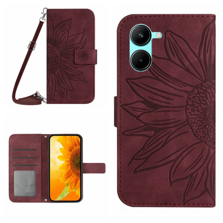Skin Feel Sun Flower Embossed Flip Leather Phone Case with Lanyard, For vivo V50 5G Global, For vivo Y03 4G, For vivo Y200e / Y100 IDN / V30 Lite India 5G, For vivo Y78+