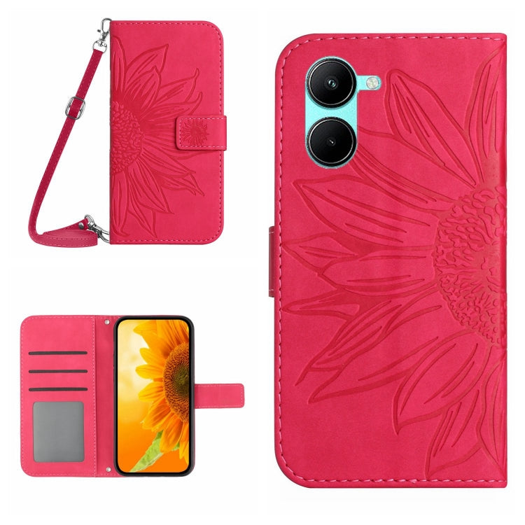 Skin Feel Sun Flower Embossed Flip Leather Phone Case with Lanyard, For vivo V50 5G Global, For vivo Y03 4G, For vivo Y200e / Y100 IDN / V30 Lite India 5G, For vivo Y78+