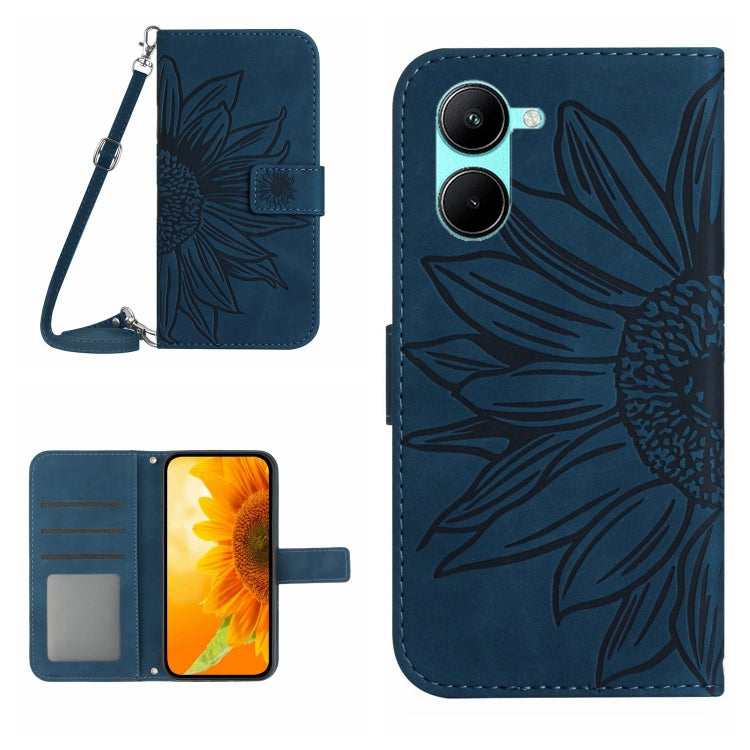 Skin Feel Sun Flower Embossed Flip Leather Phone Case with Lanyard, For vivo V50 5G Global, For vivo Y03 4G, For vivo Y200e / Y100 IDN / V30 Lite India 5G, For vivo Y78+