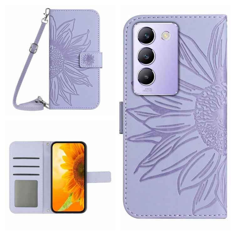 Skin Feel Sun Flower Embossed Flip Leather Phone Case with Lanyard, For vivo Y200e / Y100 IDN / V30 Lite India 5G, For vivo Y78+