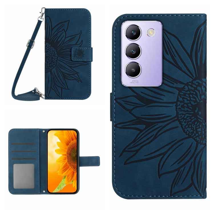 Skin Feel Sun Flower Embossed Flip Leather Phone Case with Lanyard, For vivo Y200e / Y100 IDN / V30 Lite India 5G, For vivo Y78+