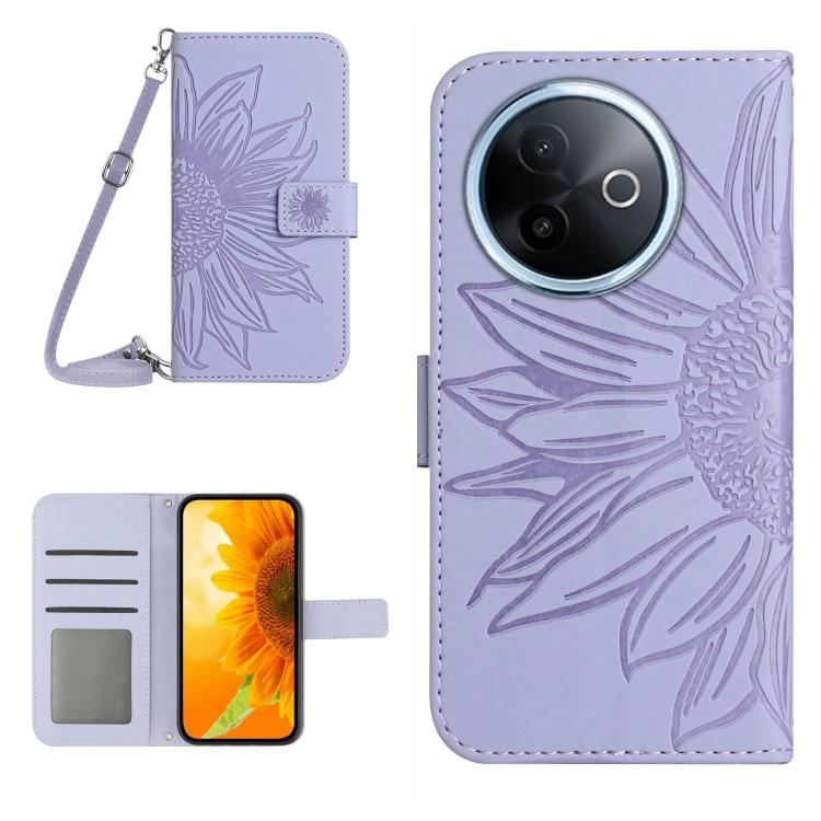 Skin Feel Sun Flower Embossed Flip Leather Phone Case with Lanyard, For vivo Y39 5G Global, For vivo V50 Lite 5G, For vivo Y04 4G / Y29s 5G, For vivo Y29 4G Global