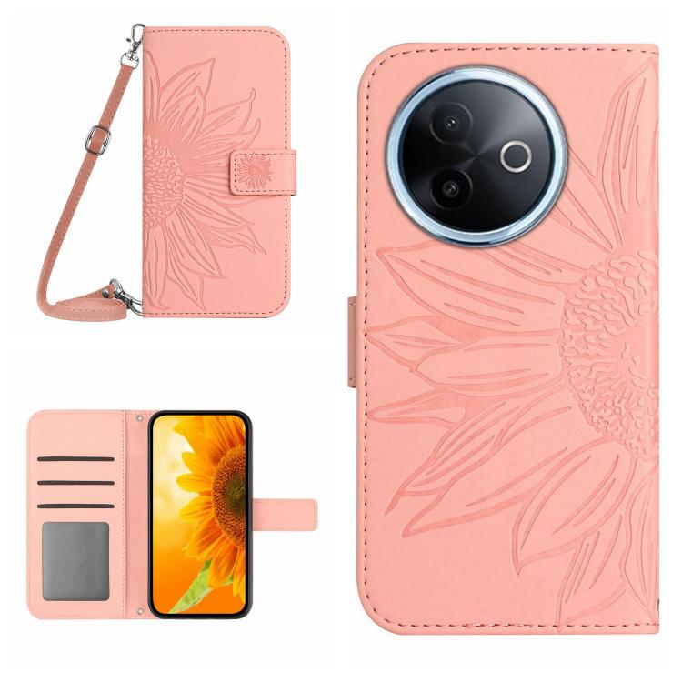 Skin Feel Sun Flower Embossed Flip Leather Phone Case with Lanyard, For vivo Y39 5G Global, For vivo V50 Lite 5G, For vivo Y04 4G / Y29s 5G, For vivo Y29 4G Global