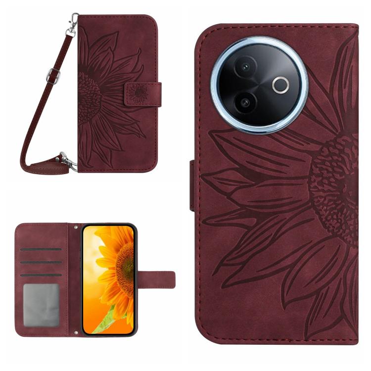 Skin Feel Sun Flower Embossed Flip Leather Phone Case with Lanyard, For vivo Y39 5G Global, For vivo V50 Lite 5G, For vivo Y04 4G / Y29s 5G, For vivo Y29 4G Global