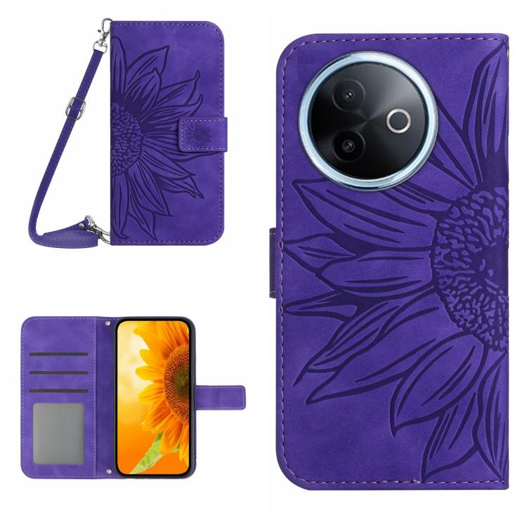 Skin Feel Sun Flower Embossed Flip Leather Phone Case with Lanyard, For vivo Y39 5G Global, For vivo V50 Lite 5G, For vivo Y04 4G / Y29s 5G, For vivo Y29 4G Global