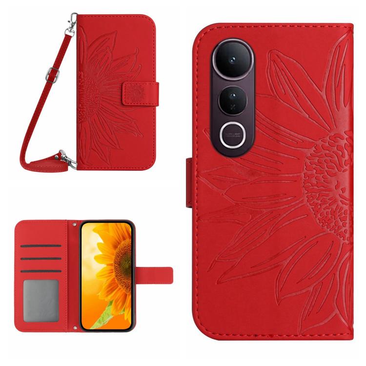 Skin Feel Sun Flower Embossed Flip Leather Phone Case with Lanyard, For vivo Y39 5G Global, For vivo V50 Lite 5G, For vivo Y04 4G / Y29s 5G, For vivo Y29 4G Global
