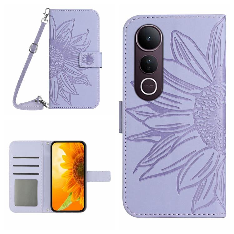 Skin Feel Sun Flower Embossed Flip Leather Phone Case with Lanyard, For vivo Y39 5G Global, For vivo V50 Lite 5G, For vivo Y04 4G / Y29s 5G, For vivo Y29 4G Global