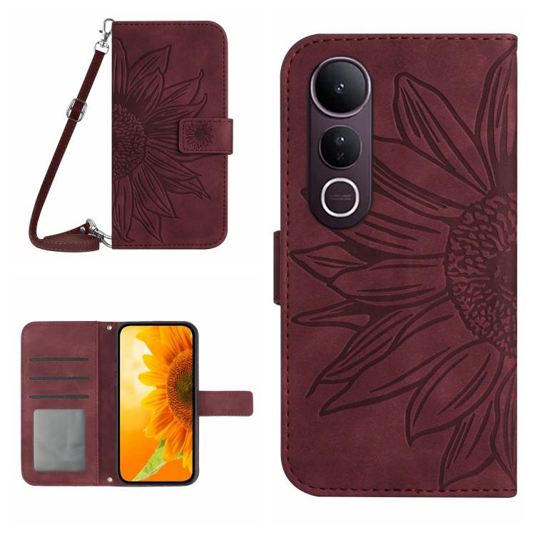 Skin Feel Sun Flower Embossed Flip Leather Phone Case with Lanyard, For vivo Y39 5G Global, For vivo V50 Lite 5G, For vivo Y04 4G / Y29s 5G, For vivo Y29 4G Global