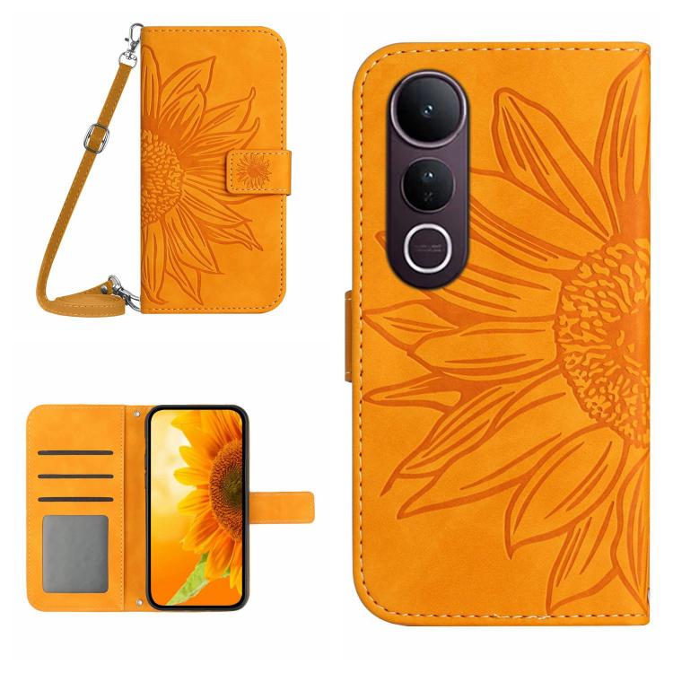 Skin Feel Sun Flower Embossed Flip Leather Phone Case with Lanyard, For vivo Y39 5G Global, For vivo V50 Lite 5G, For vivo Y04 4G / Y29s 5G, For vivo Y29 4G Global